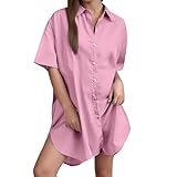 New Women's Casual Loose Fashion and Linen Solid Color Short Sleeved Shirt Womens Apparel (Red, M)