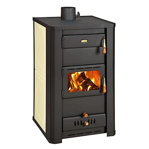 Prity Estufa de leña para calefacción central, estufa de combustible sólido, 5,0 kilovatios, beige/negro