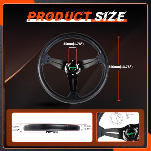 RASTP Universal Racing Steering Wheel 13.8”/350mm 6 Bolts Grip Vinyl Leather & Aluminum with Horn Button for Car -Black - Image 6