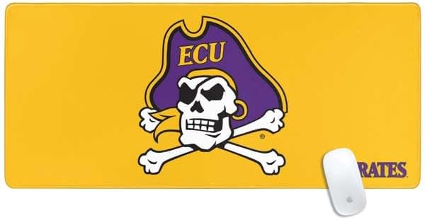 Skinit Extra Large Gaming Mouse Pad - Officially Licensed ECU Pirates Logo Yellow Design with Stitched Edges, Waterproof, Non-Slip Rubber Base, Desk Mat for Keyboard & Mouse, 35.75" x 15.4" inches