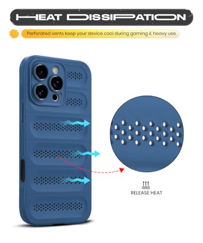 Image of WOW IMAGINE Ultimate Silicone Back Cover Case for iPhone 16 Pro Max | Heat Dissipation Thin Soft TPU | 360 Camera Protection | Breathable Cooling Holes - Deep Blue