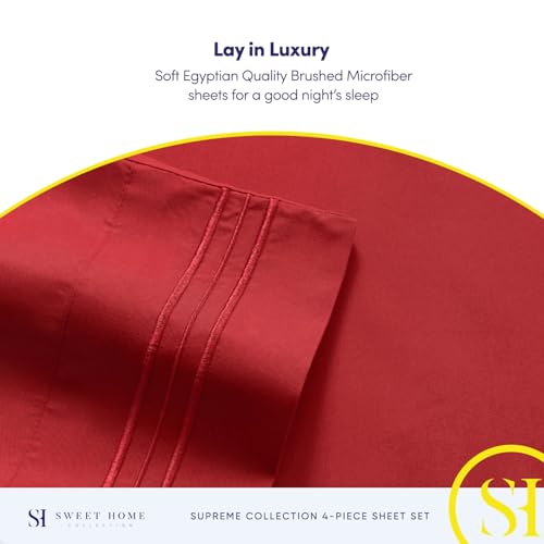 Twin XL Sheets - Breathable Luxury Sheets with Full Elastic & Secure Corner Straps Built In - 1800 Supreme Collection Extra Soft Deep Pocket Bedding Set, Sheet Set, Twin XL, Red