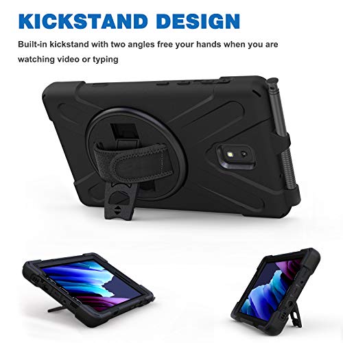 Gerutek Shockproof Case for Samsung Tab Active 3/Active 5, SM-T570/T575/T577 Heavy Duty Rugged Tough Case with Pen Holder,360 Rotating Stand/Hand Strap Protective Cover for Galaxy Tab Active 5,Black
