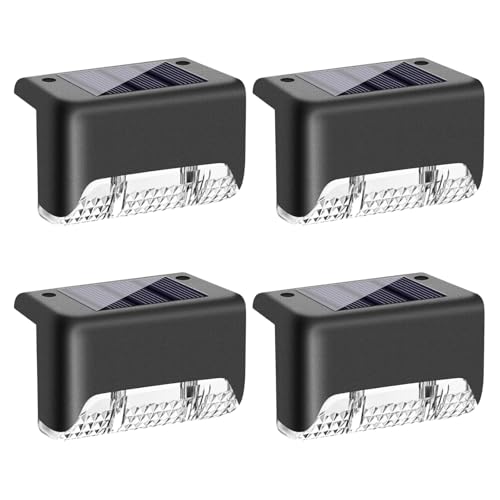Solar Deck Step Lights 4-Pack - Waterproof LED Outdoor Solar Lights for Stairs, Fence, Railing, Patio & Garden (Cool White/Warm White) (Cool White)