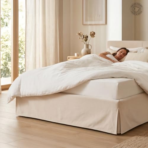 FUSIONHOME Cubre Canapé Cama 180x190/200 cm Piedra Premium - Funda Somier Faldón Cubrecanapé Ajustable - Acabado Fuelle Inglés Elegante - Transpirable y Antideslizante 100% Fabricado en España
