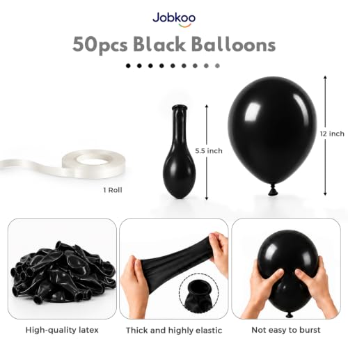 Image of Jobkoo Black Balloons 12 Inch, 50 Pcs Black Latex Balloon