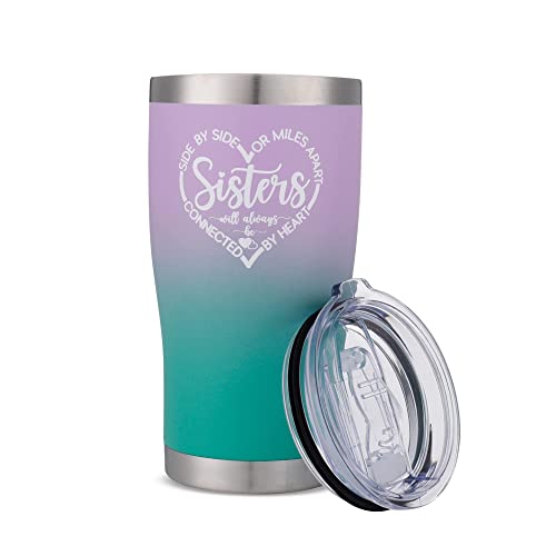 Product Image of the Misty Hawk Vacuum Insulated Tumbler With Lid and Straw - Stainless Steel Sister Mugs (20 oz), Birthday Gift, Mother's Day Gift, Purple-Teal