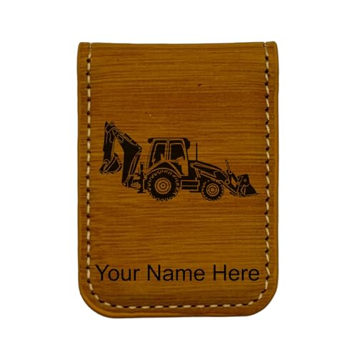 LaserGram Slim Magnetic Money Clip, Backhoe Loader, Personalized Engraving Included (Bamboo)