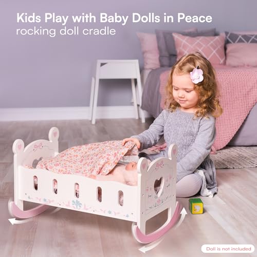 image for ROBOTIME Wooden Baby Doll Crib, Doll Cradle Bed for 18-24 Inch Dolls, 