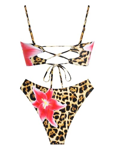 Image of ZAFUL Women's High Cut Bandeau Bikini Set Strapless Solid Color 2 Pieces Bathing Suit Swimsuit