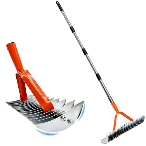 TCBWFY Thatch Rake for Lawn,15' Dethatcher Rake,Heavy-Duty Metal Thatching Rake,68' Adjustable...