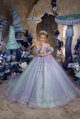 GZCYL Girls Pageant Dresses 7-16 Mint and Purple Princess Off Shoulder Flower Girls Ball Gowns3