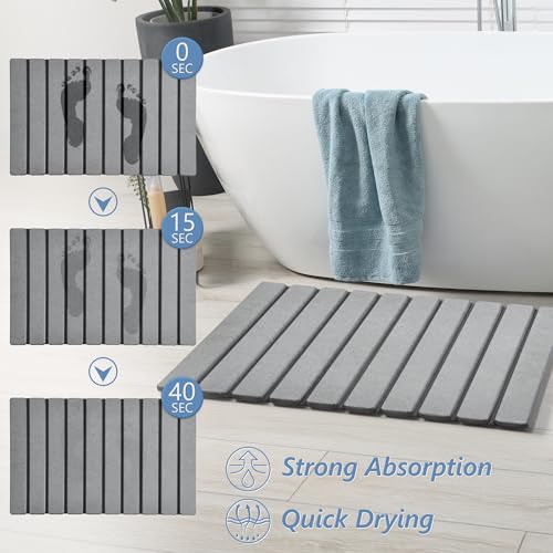 AWW Foldable Grey Diatomaceous Earth Bath Mat - Super Absorbent, Non-Slip, Quick-Drying, Easy to Clean, Compact Storage