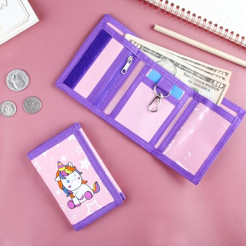 Image of Kids Wallet for Boys Girls Teens Trifold, Canvas Toddler Wallet for Boys, Cute Zipper Wallets Youth with Coin Pocket Card Holders, Novelty Wallets for Childrens Birthday Gifts, Unicorn 01, 0.4