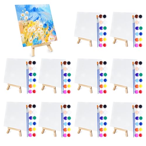 Mini Acrylic Paint Set with Canvases and Easels
