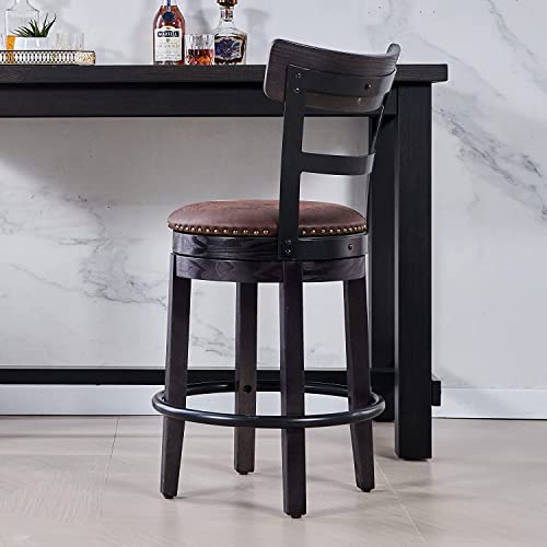 24" Swivel Bar Stool Sets Of 2,360 Degree Swivel Bar Stools With Backs,Wooden Counter Height Barstool,Vegan Leather Thick Cushion Bar Chairs,Kitchen Island Chairs For Kitchen,Pub,Dining Room,Cafe #TOP6