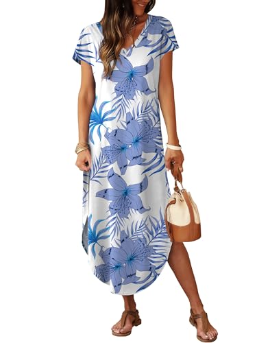 Image of RUMIA Summer Maxi Dresses for Women Cap Sleeve Long Sundress with Pockets