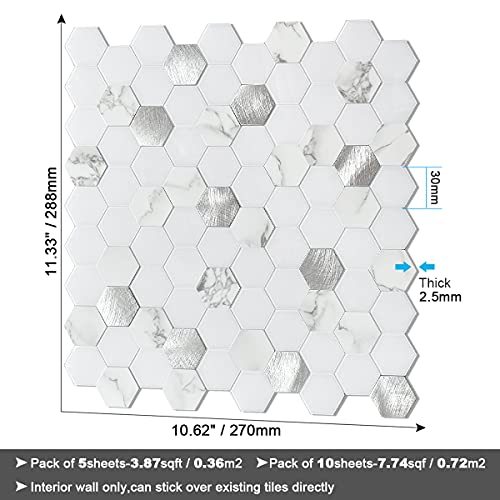 Benice Stick On Tile Backsplash Bathroom Tile,Hexagon Peel And Stick Backsplash For Kitchen Wall Panel Adhesive Backsplash(5Sheets,White) #TOP5