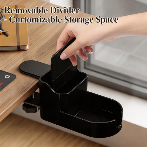 Clamp On Desk Cup Holder with Storage Organizer, Desk Side Organizer with Phone Slot, Pen Pencil Holder, Anti-Spill Drink Holder with Charging Hole, Clamp Desk Accessory for Office Gaming Table — view 4