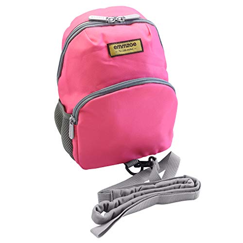 Emmzoe Little Walker Neon Toddler Backpack with Safety Harness Leash - Lightweight Fits Snacks, Food, Toys (Neon Pink)