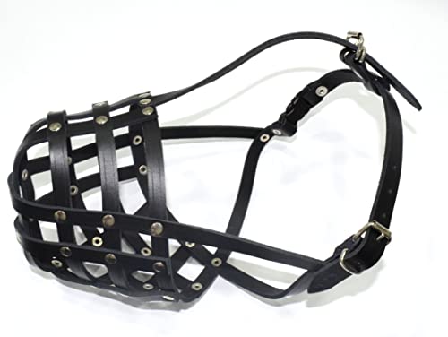 L&J Pets Uk Muselière légère en cuir véritable pour chien Staffordshire Bull Terrier Staffy, Staffie et autres (cuir noir), AS0, (AS)