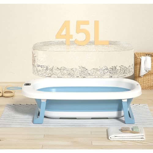 Image of Baby Bath Tub with Temperature Sensor, Bath Chair | Anti Slip Bathtub with Folding Bathing Support | Baby Bath Seat /Sling with Non Slip Suction Base for Babies (Pink-White)