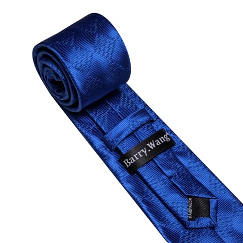 Image of Barry.Wang Plaid Ties Check Mens Necktie Set with Handkerchief Cufflinks Classic Stripe