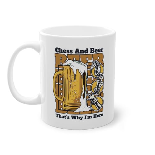 Chess And Beer That's Why I'm Here Queen Taza de Café Profesional | Jugador Gran Maestro Ajedrez Taza Blanco (09422B)