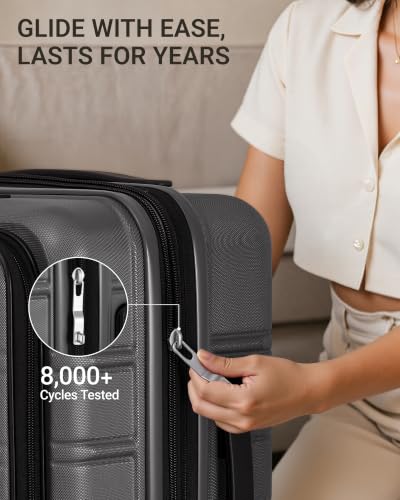 Image of TAKUMI Suitcases with Wheels, Expandable Carry on Luggage, 3 Piece Set | Luggage Sets, Front Pocket, Hardside, Lightweight, 360 Spinner Wheels, TSA Lock, Family Business Travel, Grey, 20 /24 /28