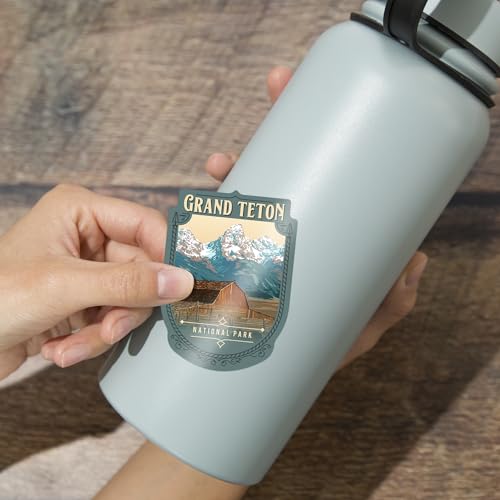 Image of Die Cut Sticker Grand Teton National Park, Wyoming, Painterly National Park Series, Vinyl Sticker, (Waterproof Decal for Cars, Water Bottles, Laptops, Coolers), Large
