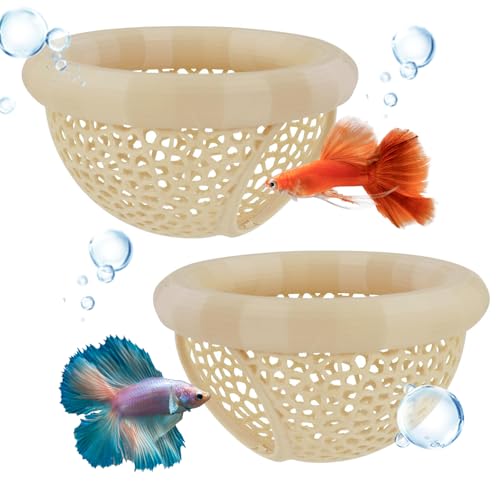 MUYAPAY 2 Pièces Cachette Flottante pour Betta 7 x 4 cm Décor D’Aquarium Petits Poissons pour Reposer Nourrir Jouer & Reproduire Tunnel Aquarium Hamac...