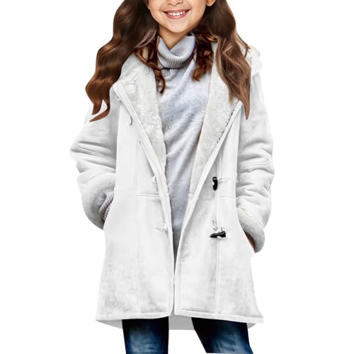 Girls Sherpa Jacket Long Button Down Winter Coats Warm Fleece Lined Suede Leather Jackets Thick Hooded Outerwear
