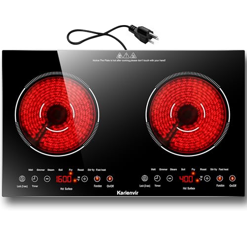 Karienvir 2 Burner Electric Cooktop 110v, 2000W Electric Stove Top Countertop &...