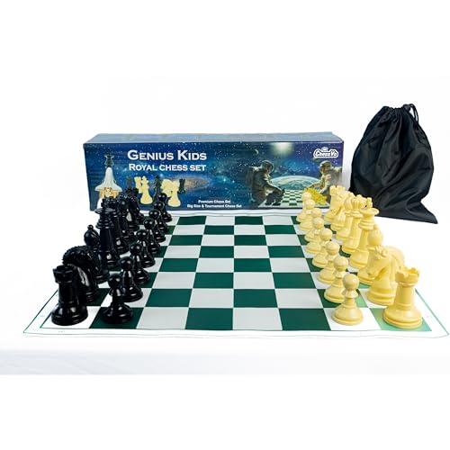 Image of International Tournament Chess Set | 17x 17 inch Mat |3X Weighted Chess Pieces with Velvet Base | 1.5Kg Premium Plastic Chessmen | Big Size | Roll-Up Green Vinyl Board | 100% Virgin Plastic