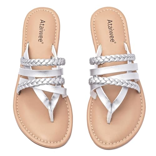 Image of Ataiwee Women's Casual Thong Dressy Strap Flat Slide Sandals,