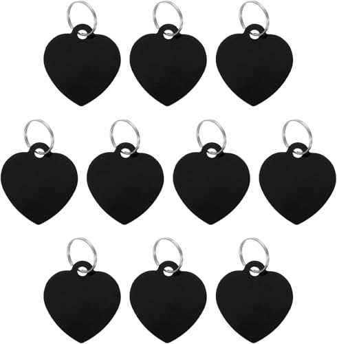 ペット ID タグ金属刻印タグ ハート犬 ID タグ空白タグ キーチェーン ペット犬猫装飾スタンピング ペンダント ブラック 10pcs