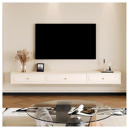 Soporte flotante para TV con almacenamiento, estantes de TV montados en la pared, consola multimedia grande, unidad de TV de madera, muebles modernos de TV blanco (120 cm)