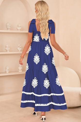 Image of CURBODO Women's Summer Maxi Dress Boho Spaghetti Straps Casual Long A-line Smocked Beach Dress Square Neck Flowy Sun Dress