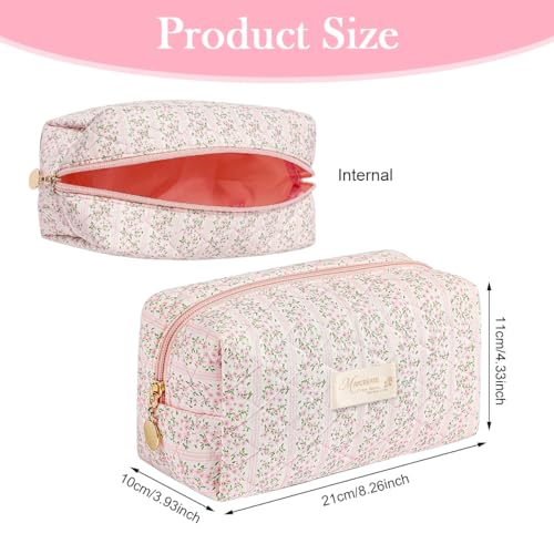 Image of MAYCREATE Makeup Organizer Bag, Floral Prints Cosmetic Makeup Pouch Bag, Large Capacity Travel Toiletry Pouch for Women, Portable Soft Zipper Cloth Storage Bag - Pink, 20.5x9x9.5cm | Travel Toiletry Pouch for Women, Portable Soft Cloth Storage Bag, Pink, 20.5x9x9.5cm