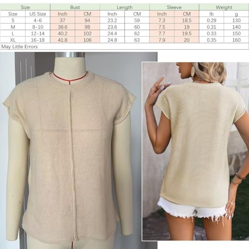 Image of Womens Lightweight Knit Top Cap Sleeve Crew Neck Shirt | Lightweight textured knit top with relaxed fit and cap sleeves, light colors may perspective