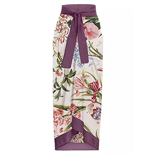 Women Retro Floral One Piece Swimsuit with Beach Cover Ups Long Wrap Skirt 2 Piece Bathing Suit Swimwear