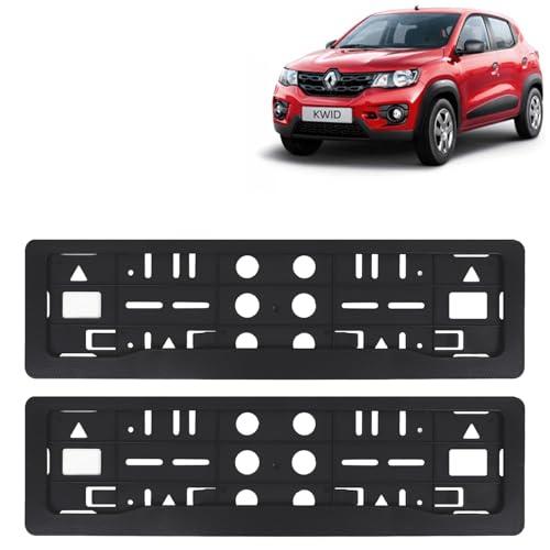 Image of KINGSWAY Kwid Car Number Plate Frames for All 2015 to 2018 Models of Renault Car Registration Plate Holders, Black Licence Plate Covers (Front and Rear), Universal Size 51.5 x 14.5 cm