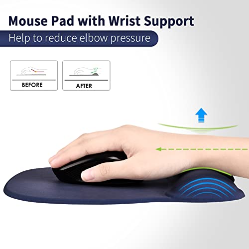 EooCoo Tappetino Mouse Ergonomico con Poggiapolsi al Gel, Tessuto setoso di alta Qualità e Base in Silicone Antiscivolo,4 mm - Blu Navy