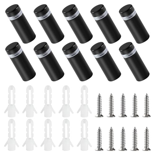 YIXISI 10 Pezzi 12×30 mm Vite Pubblicitaria in Acciaio Inox, Vite Pubblicità Distanziatori Di Vetro, Chiodo Pubblicitario in Vetro, Viti per Fissaggi Pubblicitari, con Viti, Nero
