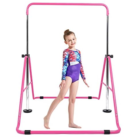 Gymnastik Turnreck Kinder Gymnastics Bar Rosa, Horizontale Kip Stange Faltbar Turntrainingsgeräte 4 Fach Höhenverstellbar Turnstangen, Gymnastikstange zu Indoor Outdoor Hause für Junior Alter 3-8 Cover