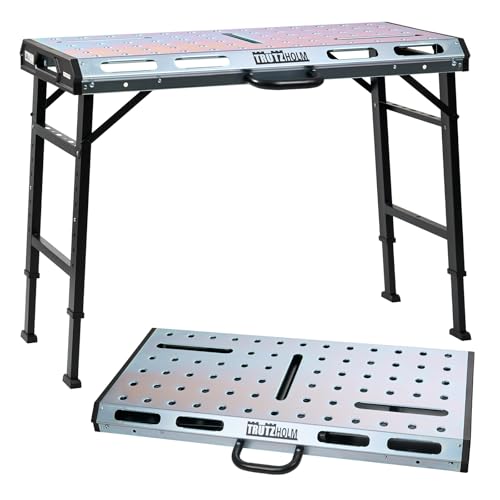 TRUTZHOLM Schweißtisch klappbar 450kg 7-Fach höhenverstellbar 71-93cm Werkbank mit Lochraster Arbeitsfläche 106 x 53 cm Werkstatttisch für Schweißen Montage Garage Metallbearbeitung