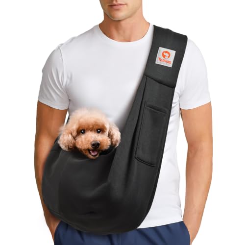 Image of Tomkas Small Dog Cat Sling Carrier Puppy Purse Travel Wrap Soft Crossbody Pet Bag (Black, M - Classic Pocket & Classic Strap 1)