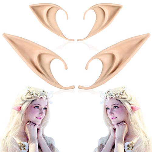 Tenmon 2 Pairs of Big and Small Role Playing Fairy Ears, Halloween Anime Party Dress Up Vampire Dress Up Latex Elf Ears Party Supplies