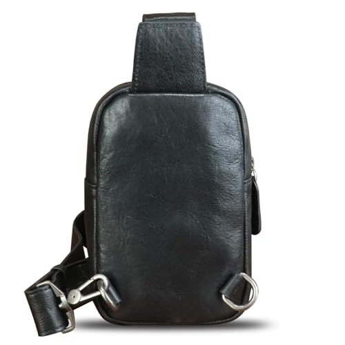 LRTO Genuine Leather Sling Bag for Women Small Crossbody Purse Handmade Daypack Retro Shoulder Backpack Vintage Chest Pack (Black)3