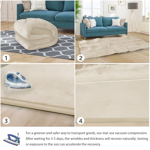 Image of Baby Play Mat for Floor Nursery Rug Muscle Mat Area Rug Playroom Rug 47 inchx47 inch Playpen Mat Elastic Foam 1.3 inch Thick Crawling Mat for Babies,Toddlers, Infants, Kids,A Beige